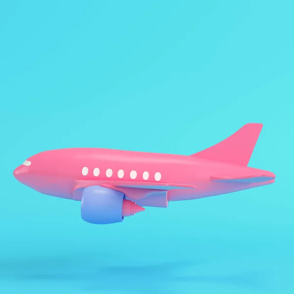 Pink Passenger Airplane Bright Blue Background Pastel Colors Minimalism Concept — Foto de Stock