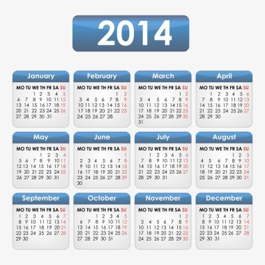 Yeşil yazı ile 2014 takvim
