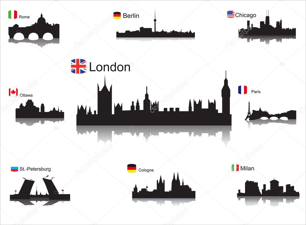 Detailed vector silhouettes of world cities