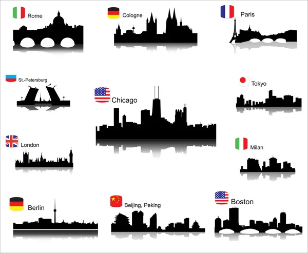 Silhouettes vectorielles détaillées des villes du monde — Image vectorielle