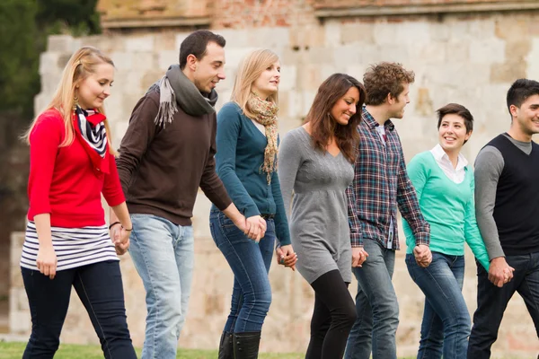 Multikulturelle Gruppe des gemeinsamen Gehens — Stockfoto