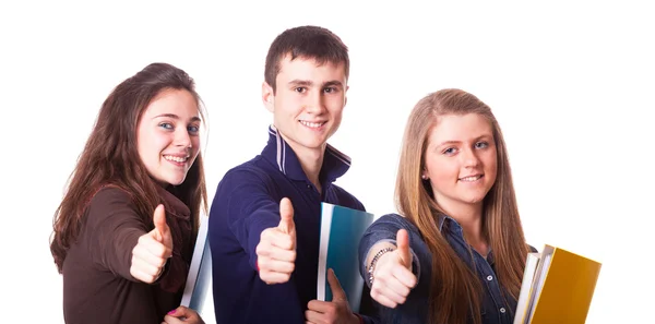 Les étudiants adolescents avec pouce levé — Photo