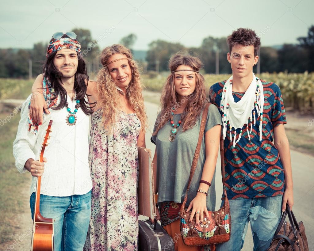 Hippie Group Walking on a Countryside Road Stock Photo © william87 Hippie Group Walking on a Countryside Road Stock Photo © william87