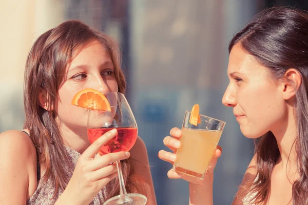 Two Young Women with a Cold Drink — Stock Photo, Image