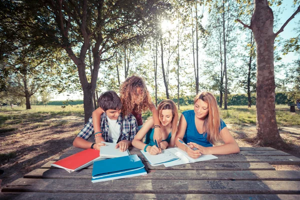 Skupina nezletilých studentů v parku — Stock fotografie