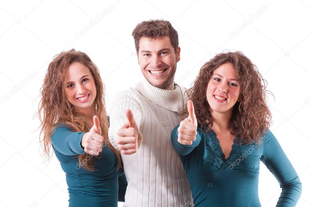Three Happy Friends with Thumbs Up