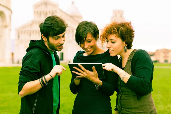 Group of Friends with Tablet PC Outside — Stock Photo, Image