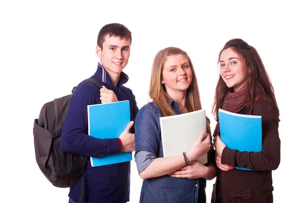 Felice Teenage studenti su bianco — Foto Stock