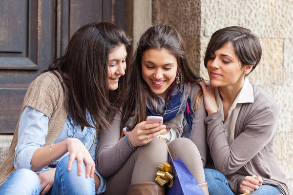Group of Women Sending Message with Mobile Phone Stock Photo