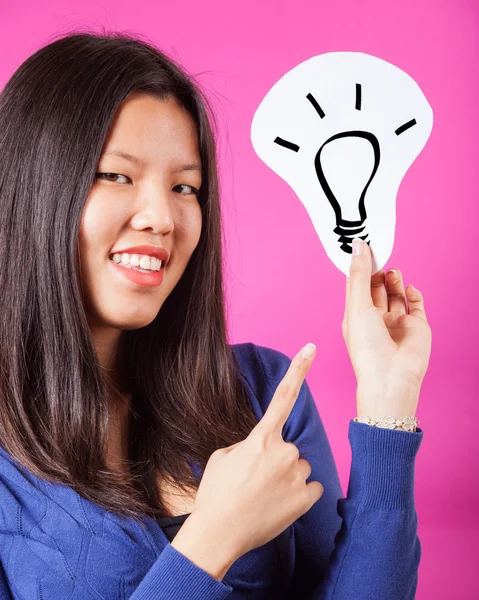 Chinese Woman with Idea Symbol — Stock Photo, Image