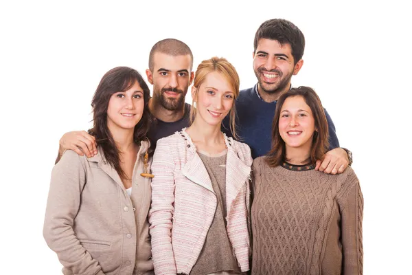 Grupo feliz de amigos em fundo branco — Fotografia de Stock