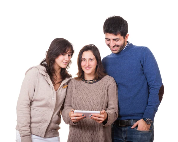 Jovens felizes com Tablet PC — Fotografia de Stock