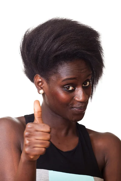 Femme noire avec pouces levés — Photo