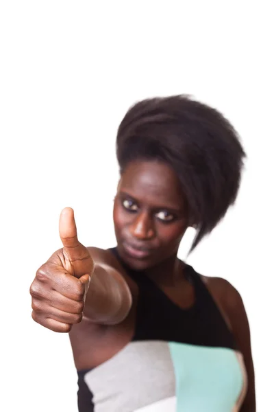 Schwarze Frau mit erhobenen Daumen — Stockfoto