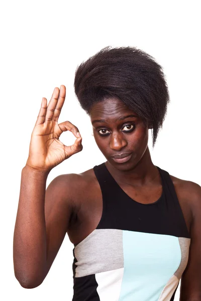 Mujer negra mostrando signo OK —  Fotos de Stock