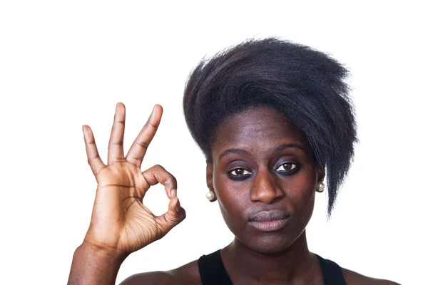 Zwarte vrouw weergegeven: ok teken — Stockfoto