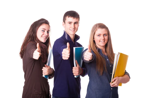 Les étudiants adolescents avec pouce levé — Photo