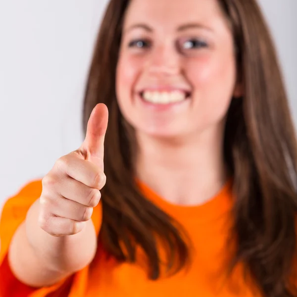 Joyful Young Woman with Thumb Up — Stock Photo, Image