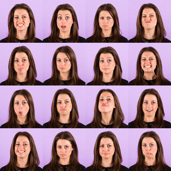 Young Woman Portrait on Violet, Multiple Images