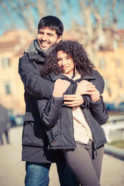 Happy Young Couple Outside, Valentine 's Day — стоковое фото