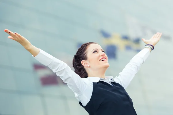 Successful Businesswoman in front Office Buildings — Stock Photo, Image