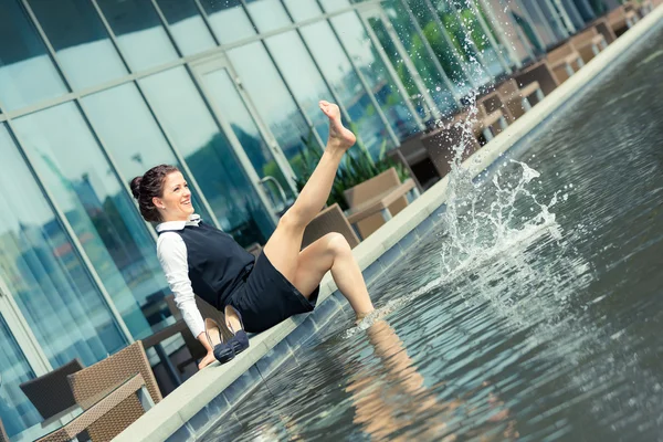 Young Businesswoman Having Fun next to Swimming Pool — Stock Photo, Image