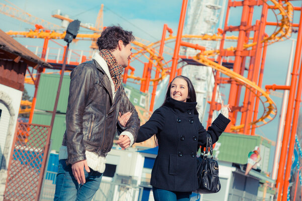 Happy Young Couple at Amusement Park in Wien