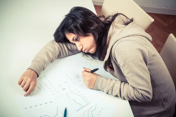 Tired Girl Studying at Home — Stock Photo, Image