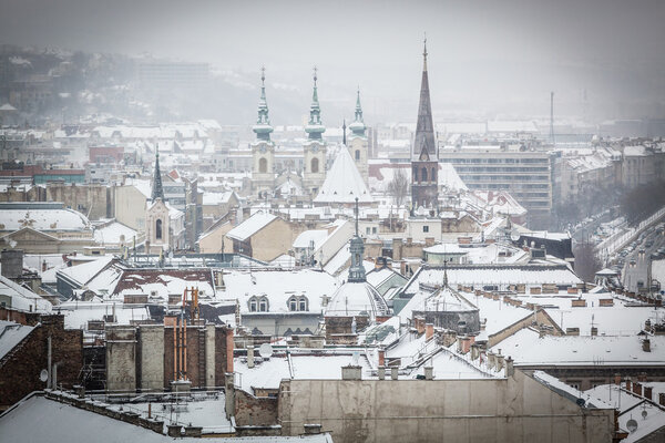 Snowy Rooftops in Budapest