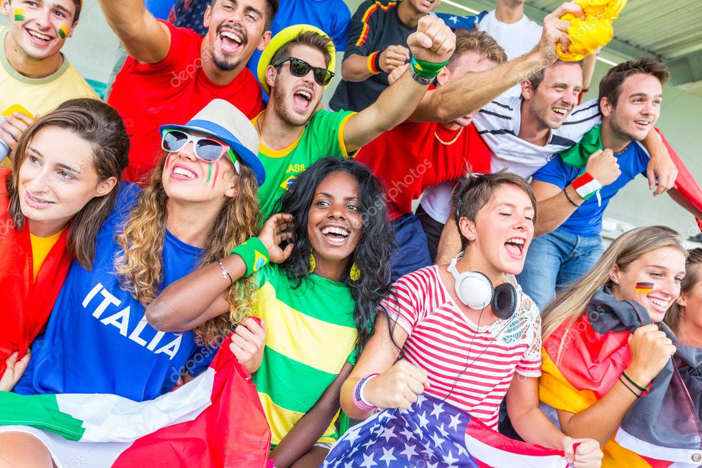 Supporters from Multiple Countries at Stadium All Together — Stock