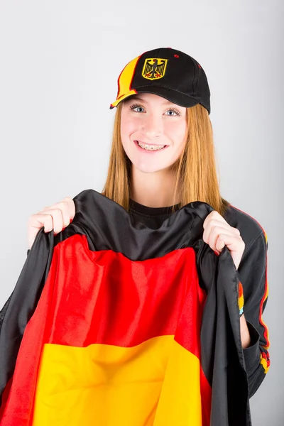 Młody niemiecki kibic kobiece — Zdjęcie stockowe