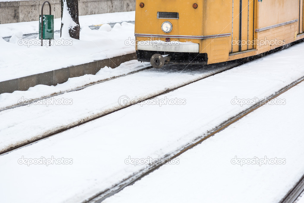 Snow Covered Tramway in Budapest