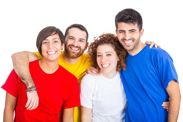 Grupo feliz de amigos em fundo branco — Fotografia de Stock