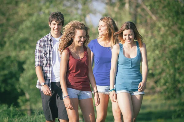 Grupo de amigos adolescentes caminando en el parque — Foto de Stock