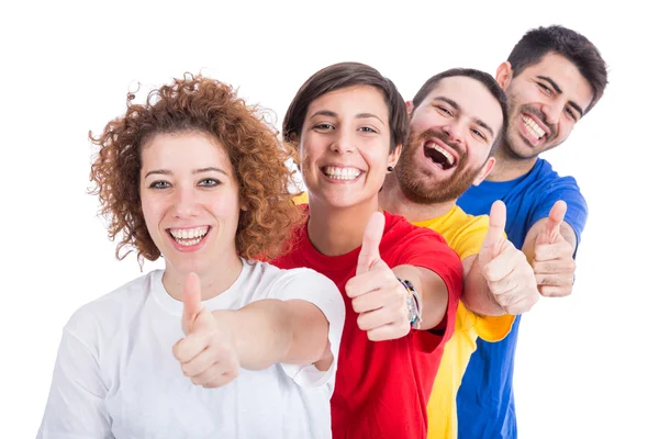 Grupo feliz de amigos em fundo branco — Fotografia de Stock