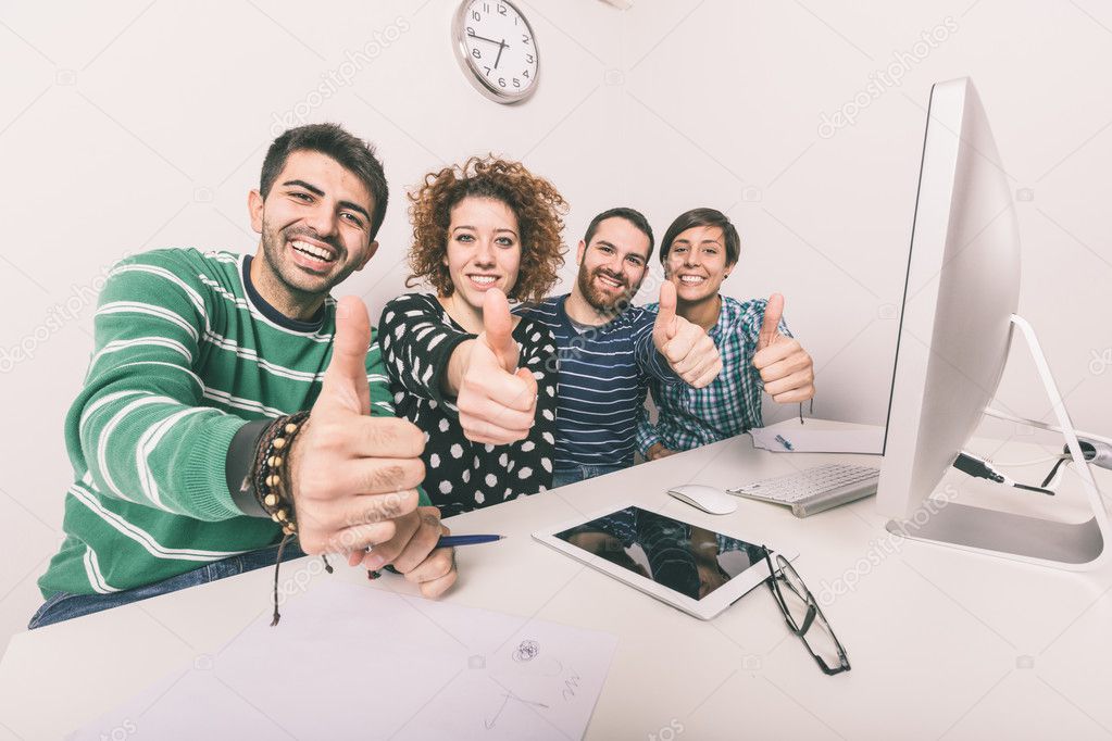 Happy Group of Friends Studying