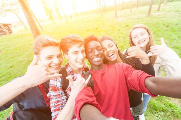 Group of Multiethnic Teenagers Taking a Selfie