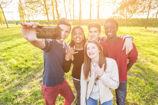 Teenage Friends Taking Selfie at Park