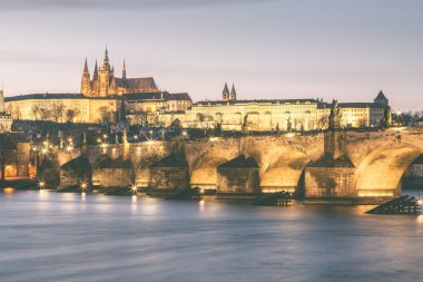 Charles Bridge and Castle in Prague at Dusk clipart