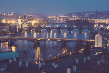 Prague at Twilight, view of Bridges on Vltava clipart