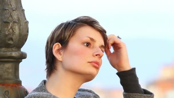 Pensive Girl along the River — Stock Video