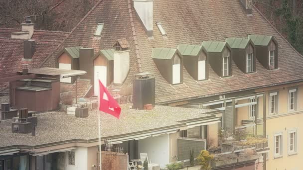 Flagga över ett tak — Stockvideo