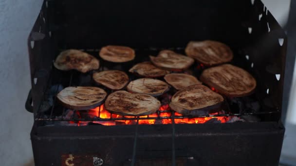 Grilled eggplants — Stock Video