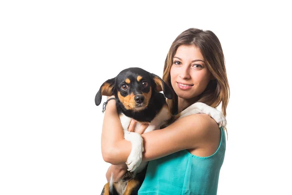 Güzel bir kız ile küçük köpek — Stok fotoğraf