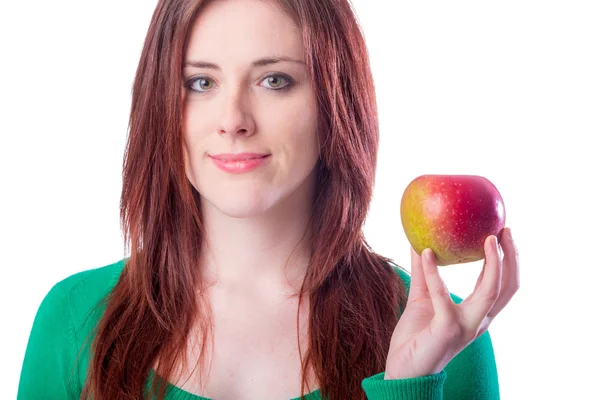 Beautiful Redhead Girl with Red Apple — Stock Photo, Image