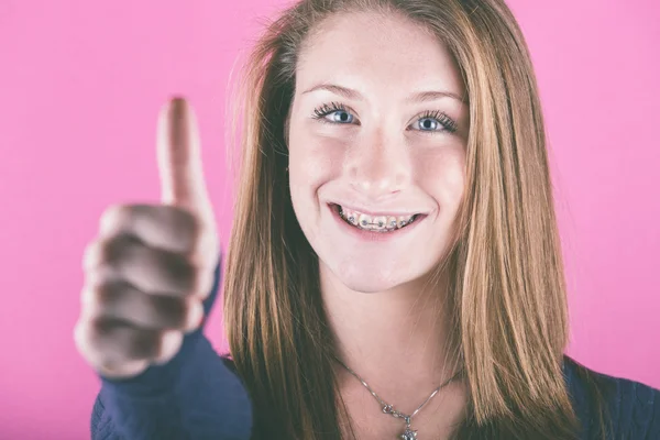 Beautiful Girl with Thumbs Up — Stock Photo, Image