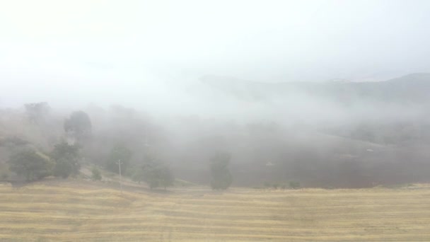 Niebla en el campo sobre campos y tierras en otoño — Vídeos de Stock