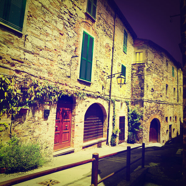 Typical Medieval Italian City at Midnight, Instagram Effect