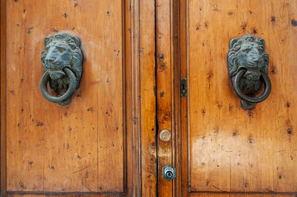 Metal Ornamentation Italian Wooden Door Tuscany — Stock Photo, Image