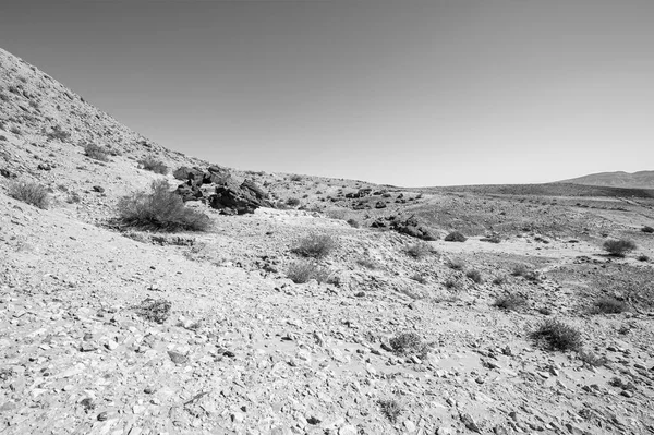 Lifeless Desolate Scene Breathtaking Landscape Rock Formations Israel Desert Black — Stock Photo, Image